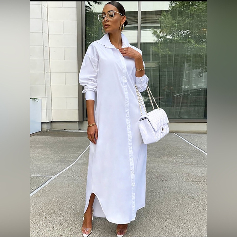 White stylish versatile shirt dress. Medium
